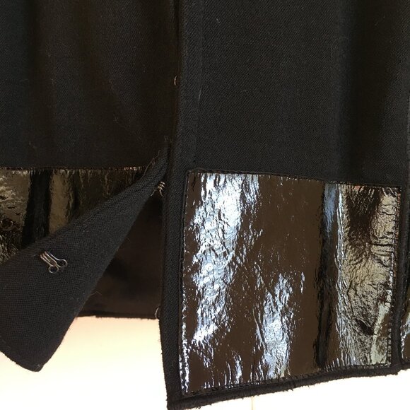 90s Vintage Virgin Wool + Patent Leather Cropped Black Blazer Jacket - Picture 7 of 15